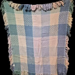 Elegant Patchwork Throw Blanket - Blue, Pink, Cream